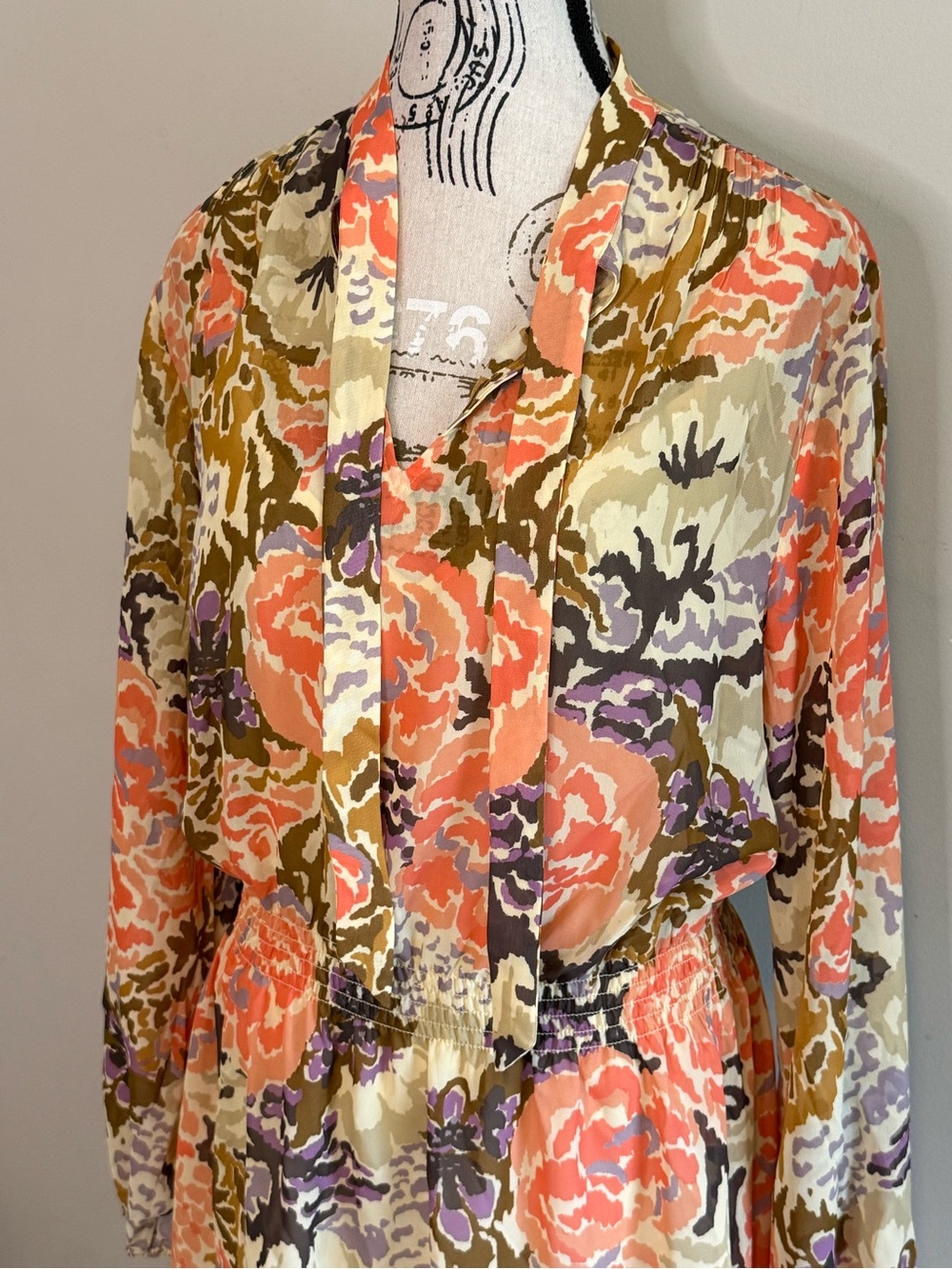 NWT - Ralph Lauren Floral Midi Dress in Coral, Olive & Lavender - Size 14 - Picture 3 of 6